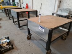 Two Mobile Steel Framed Work Benches