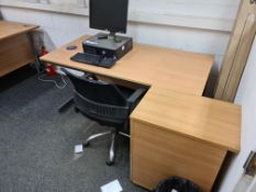 Two Light Oak Veneered Desks, with pedestal, light