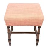 Block & Turned "H-stretcher" Upholstered Stool