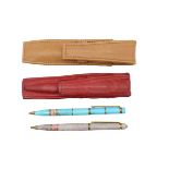 (2) Hardstone Pens with Leather Cases