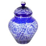 Cut Glass Blue Ginger Jar