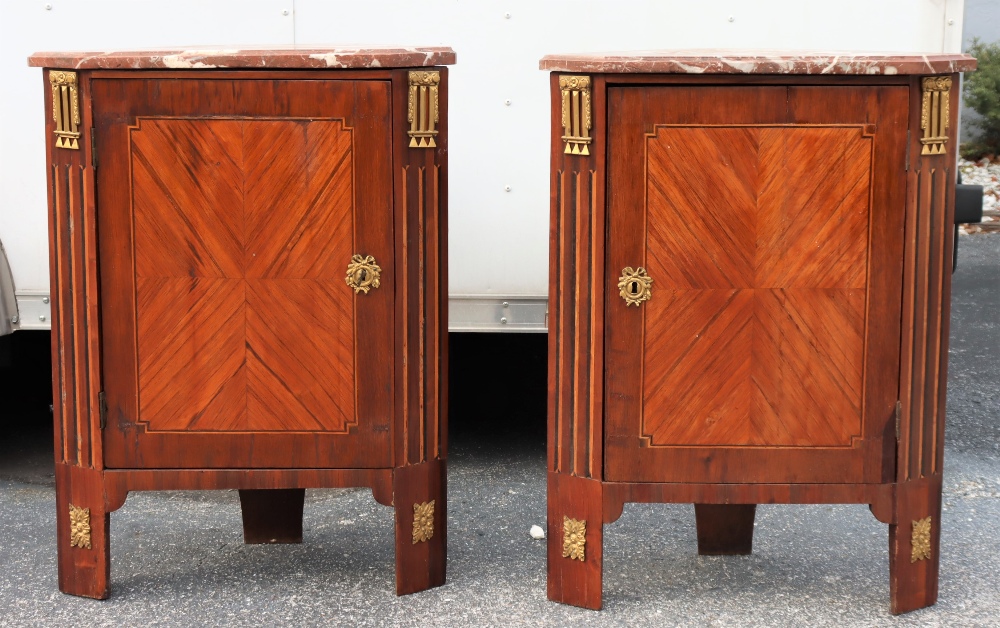 Rare Pair French Empire Marble Top Corner Cabinets - Image 15 of 16