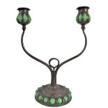 Tiffany Favrile Glass & Bronze 2-Light Candelabrum