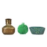 (2) Chinese Snuff Bottles & Agate Bowl