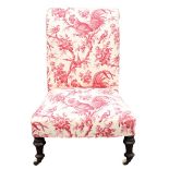 Red Upholstered Toile Armless Chair