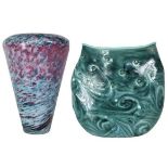 (2) Sea Foam Art Glass Vases
