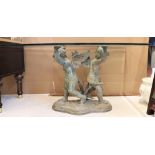 Bronze Cherub Figural Glass Top Coffee Table