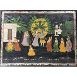 Scene of Krishna & the Gopis Painted on Silk