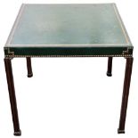 Green Leather & Mahogany Card Table Mid 20th C