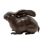 Bronze Crouching Rabbit Sculpture