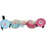 (19) Pc. English Pink & Blue Bone China Tea Set