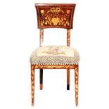 European Chair With Marquetry Inlay & Embroidery