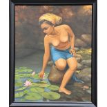 Balinese School, Oil on Canvas, Nude Woman