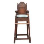 William and Mary Style Carved Oak High Chair