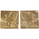 Pair of Griffin Plaques, Gold-plated