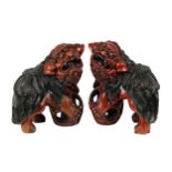 Pair of Chinese Carved Wood Foo Dogs