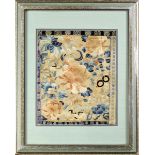Framed Chinese Silk Embroidery of Bat and Flowers