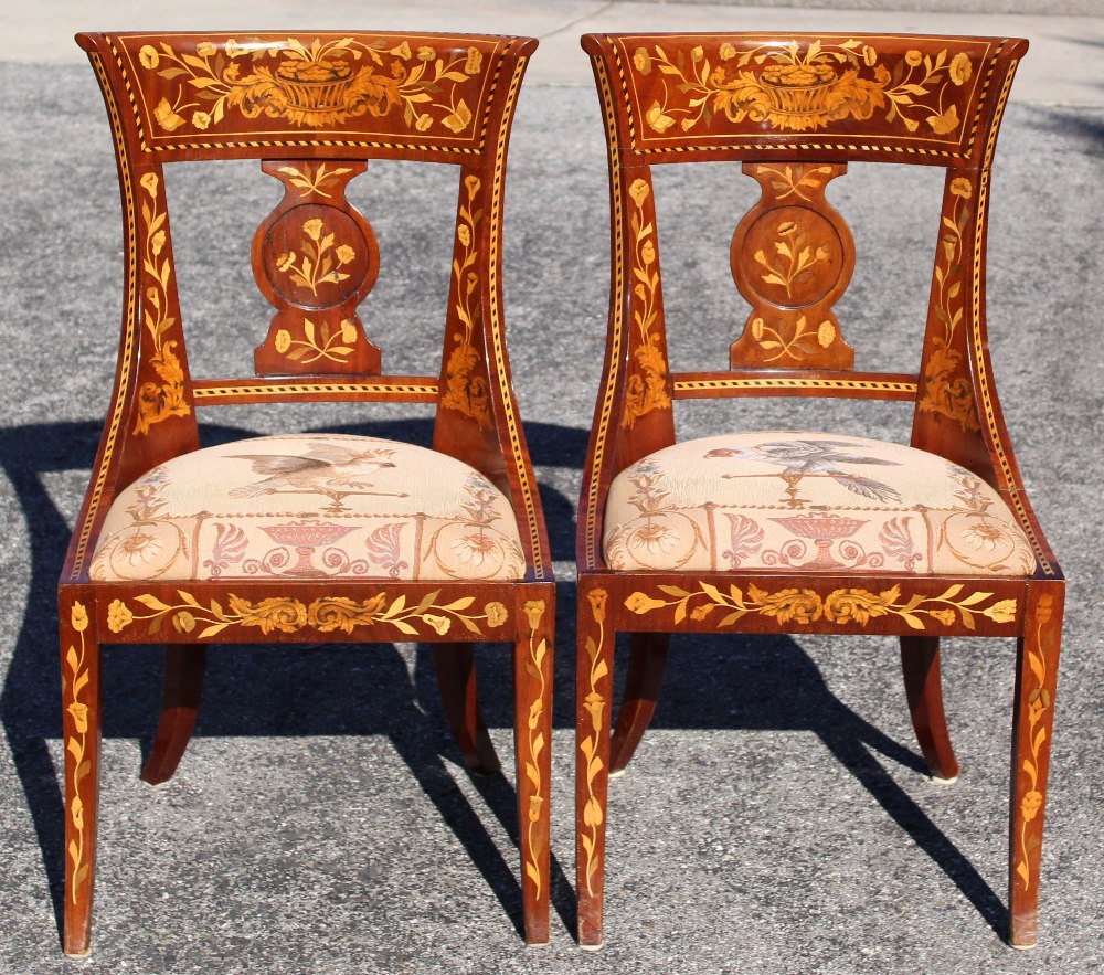 Pair of Italian Marquetry Inlaid Wooden Chairs - Image 3 of 3