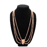 Three-Strand Coral & Seed Pearl Necklace