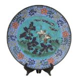 Japanese Cloisonne Charger w Red Headed Herons