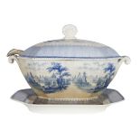 Rock Stone Blue & White Tureen with Ladle