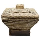 Wood and Woven Basket with Lid