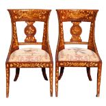 Pair of Italian Marquetry Inlaid Wooden Chairs
