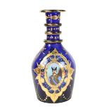 Bohemian Blue Glass Portrait Bottle