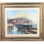 Signed Continental Dock Scene, Oil on Canvas