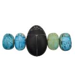 (5) Faience & Stone Scarabs w/ Hieroglyphics