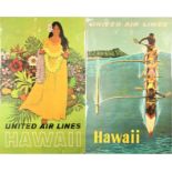 (2) United Airlines ad posters Hawaii