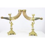 Pair of Gilt metal Figural Horn Stands