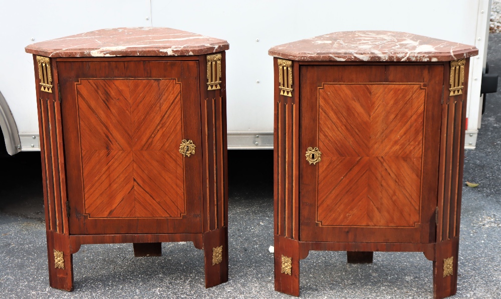 Rare Pair French Empire Marble Top Corner Cabinets - Image 16 of 16