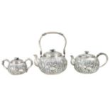 Japanese 3 Piece Silver Signed Tea Set 34 ozt