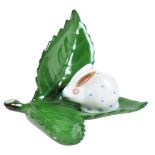 Herend Hungary Porcelain Rabbit on Leaf