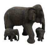 (3) Wooden Elephant Family Group Figures