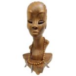 Wood Carved African Bust