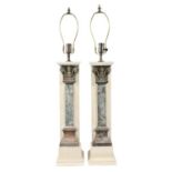 (2) Marble Column Lamps