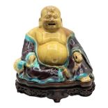 Glazed Buddha with Wooden Base