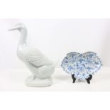 Porcelain Bird Figurine and Chinese Plate