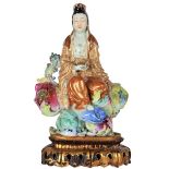 Chinese Bodhisattva Kang-Shi Hand Painted Ceramic