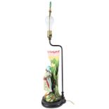 Painted Ceramic figural Lamp with Flowers