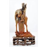 Chinese Horn Carved Emperor Horseback Early 20th C