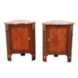 Rare Pair French Empire Marble Top Corner Cabinets