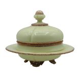 Vintage Green Opaline Glass Covered Dish