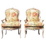 Pair of Hand-Carved Wooden & Upholstered Chairs