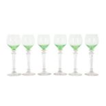 Set of (6) Steuben Clear to Green Wine Goblets