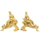 19th C Pair of French Gilt Bronze Chenets