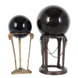 (2) Black Stone Spheres on Brass Stands