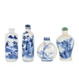 Group of 4 Chinese Blue/White Snuff Bottles